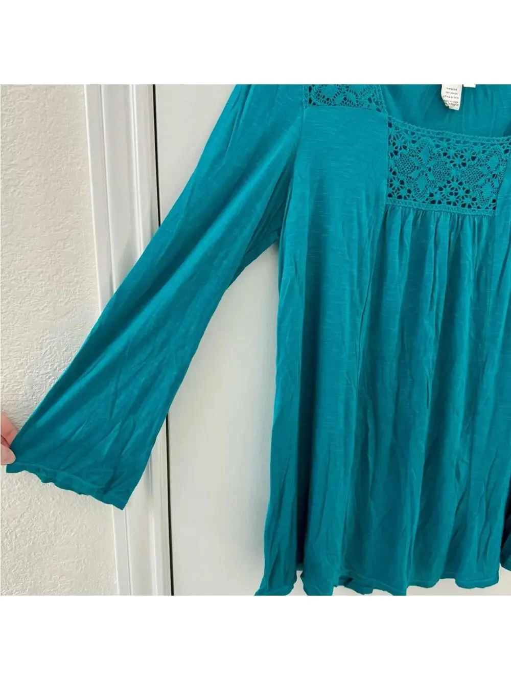 Vintage Nurture Teal Crochet Boho Top Square Neck Whimsigoth Fairy Size Medium - Picture 3 of 4